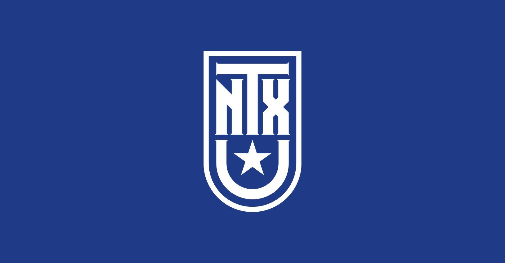 Blue emblem with white letters NTX and a star inside a shield shape.