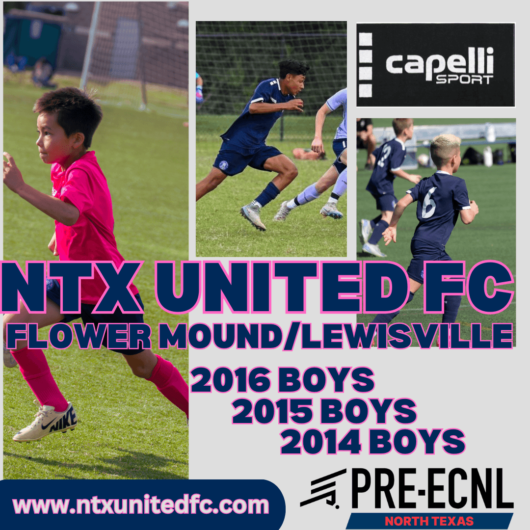 Collage of youth soccer players with NTX United FC text and Capelli Sport logo.