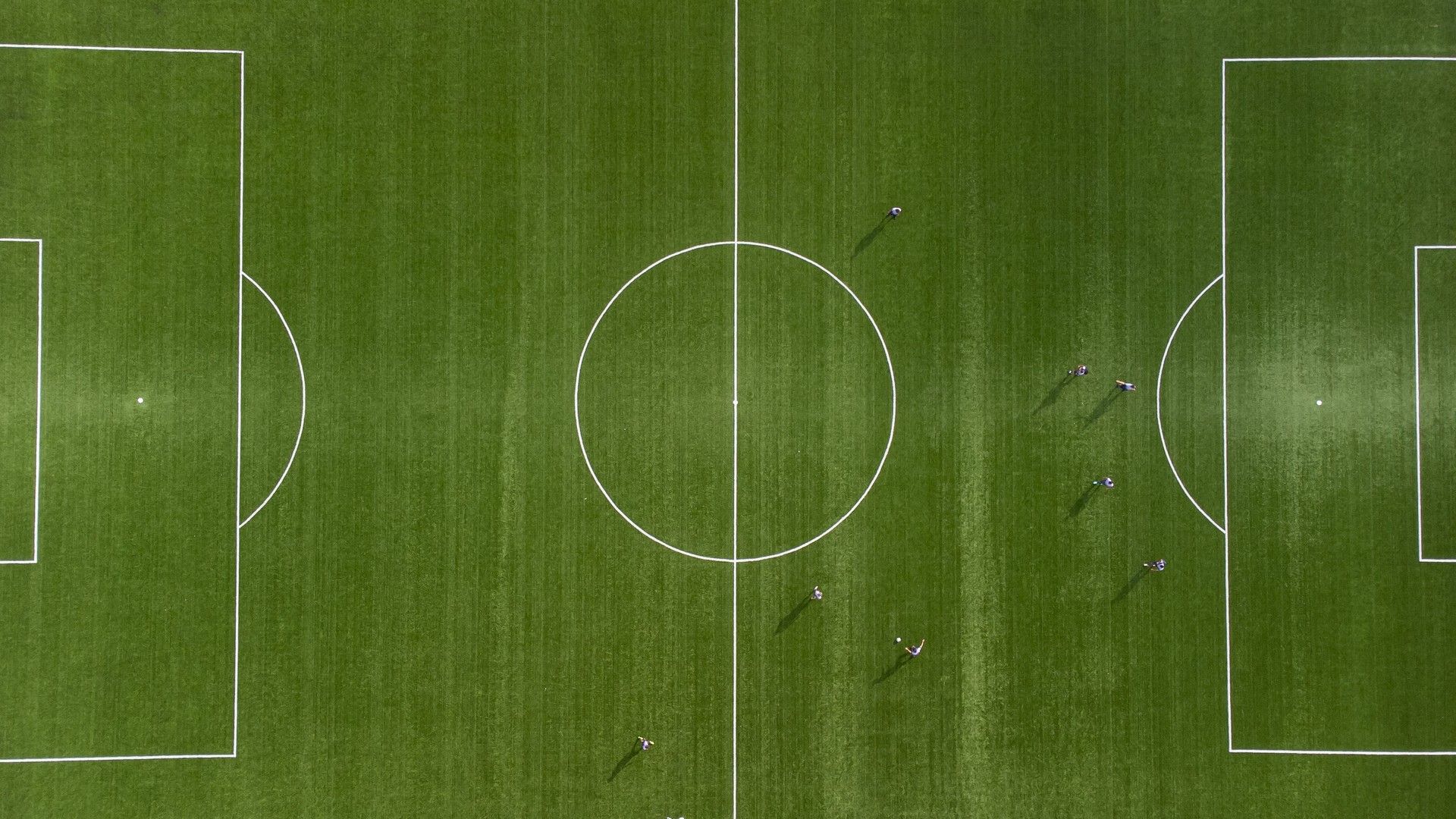 Aerial view from zenith/nadir angle down of a soccer